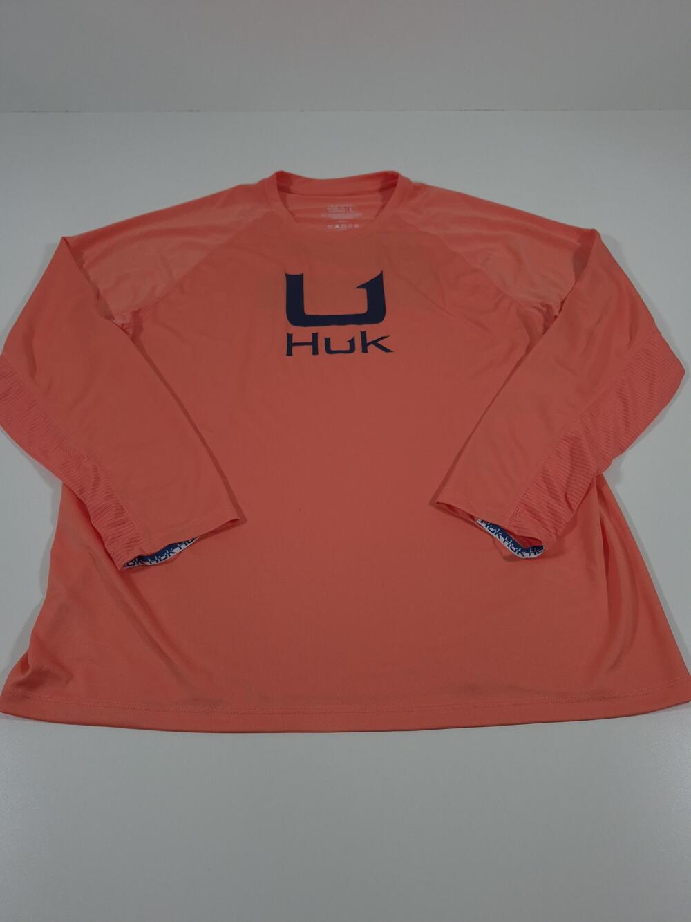 Huk Icon Shirt Mens Large Orange Long Sleeve Performance Fishing Tee Quick Dry
